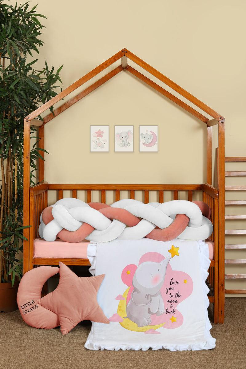 Love you to the Moon Back Braided Luxury Cot Set Pink Tifl