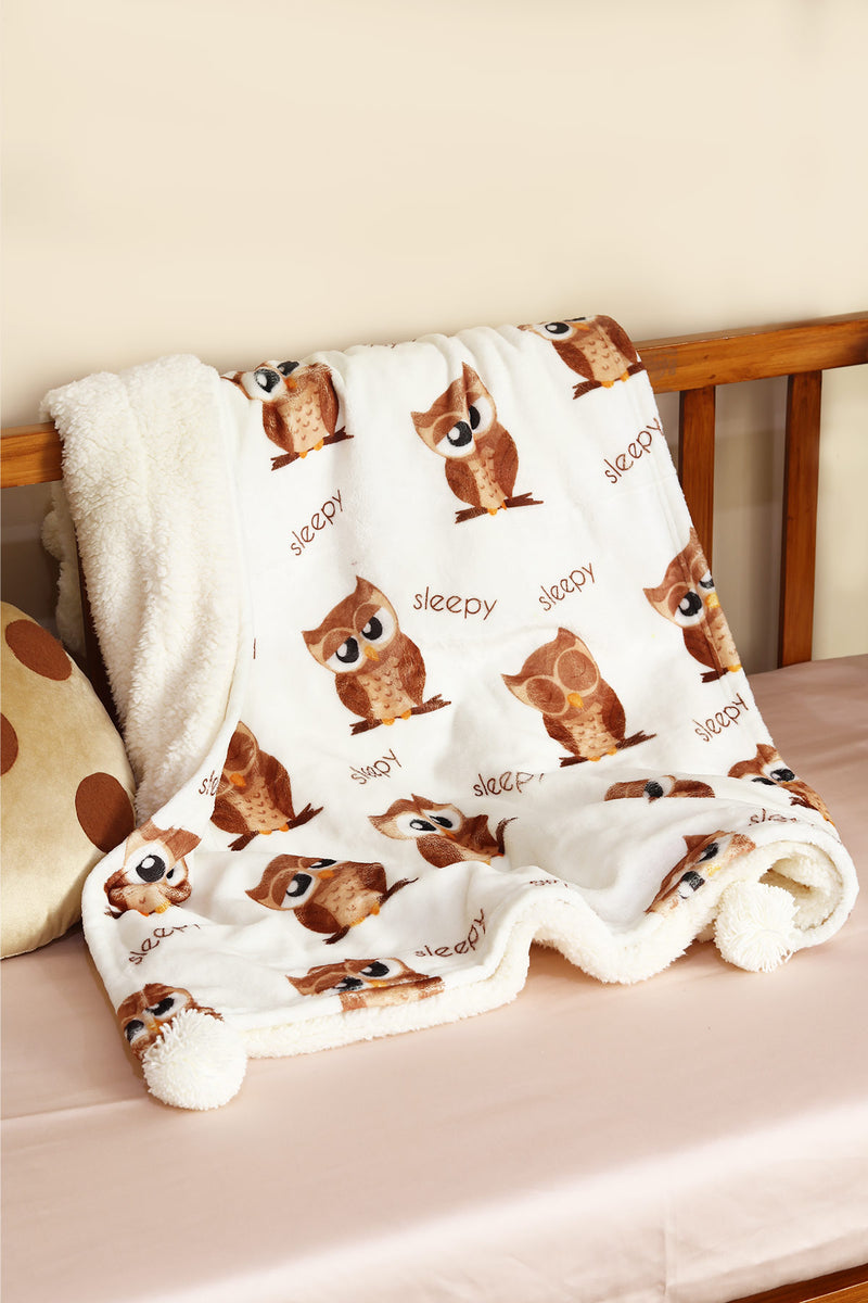 Sleepy Owl Sherpa Baby Blanket Tifl