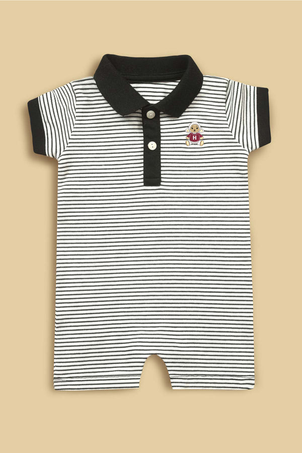 Striped Embroidered Haml Polo Baby Shortall