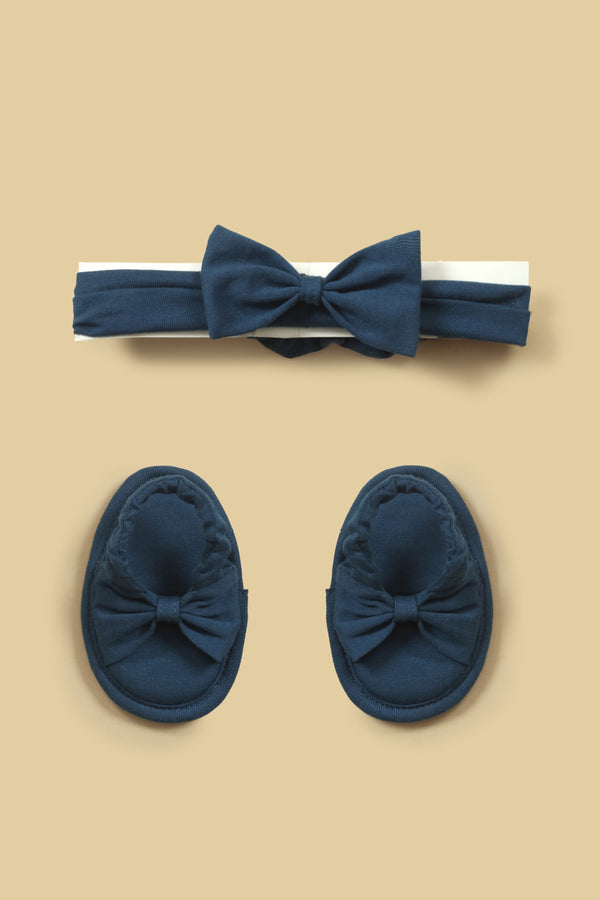 Navy Bows Baby Gift Set (Bow Headband & Sandals)