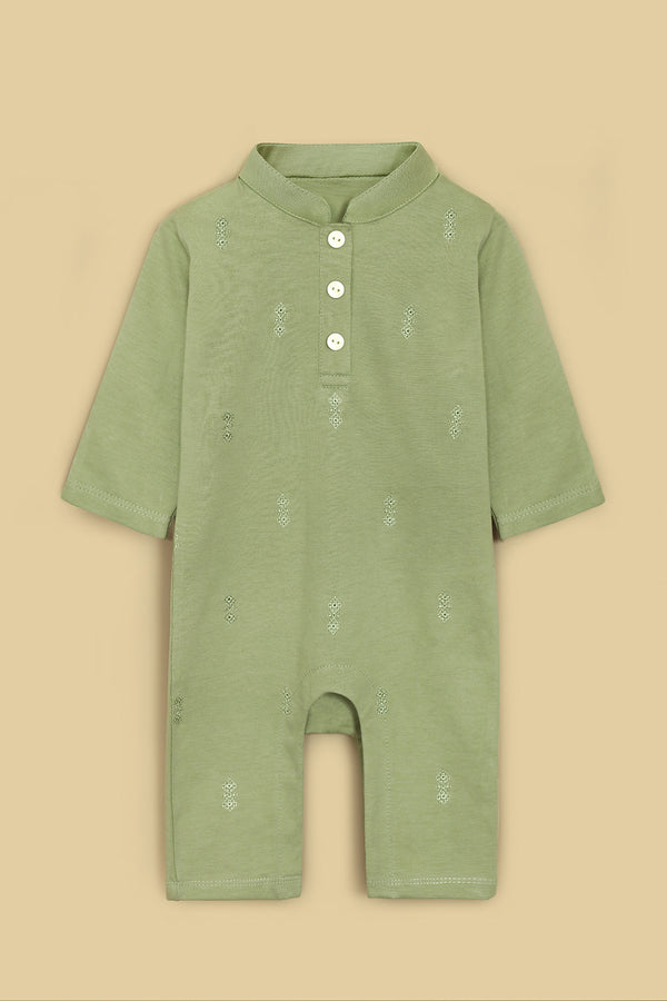 Eid All Over Embroidered Baby Romper/Mint