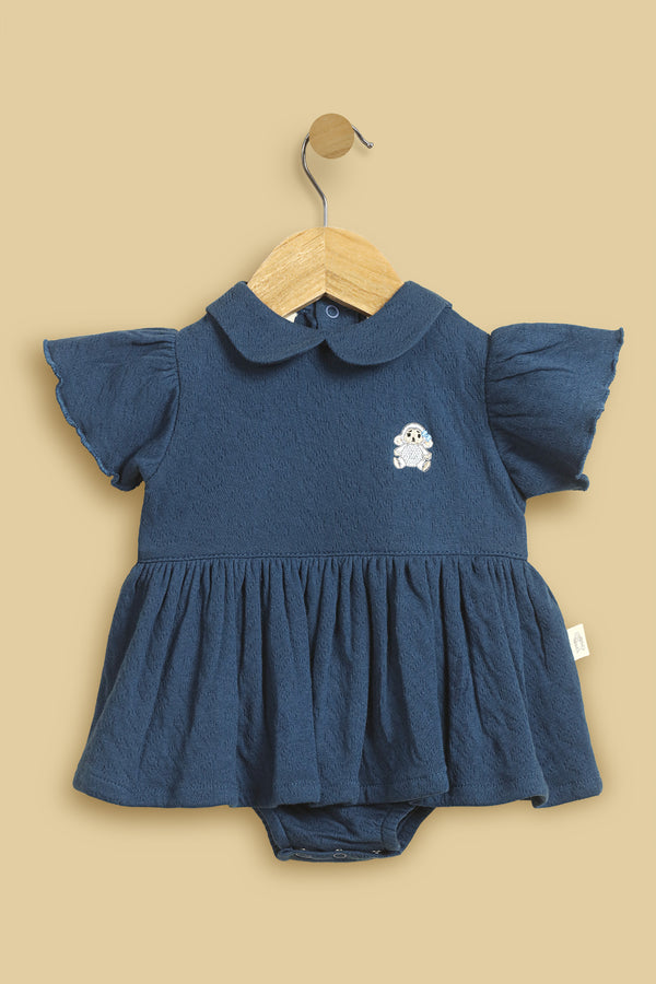 Navy Haml Knitted Jacquard Embroidered Bodysuit-Baby Girl
