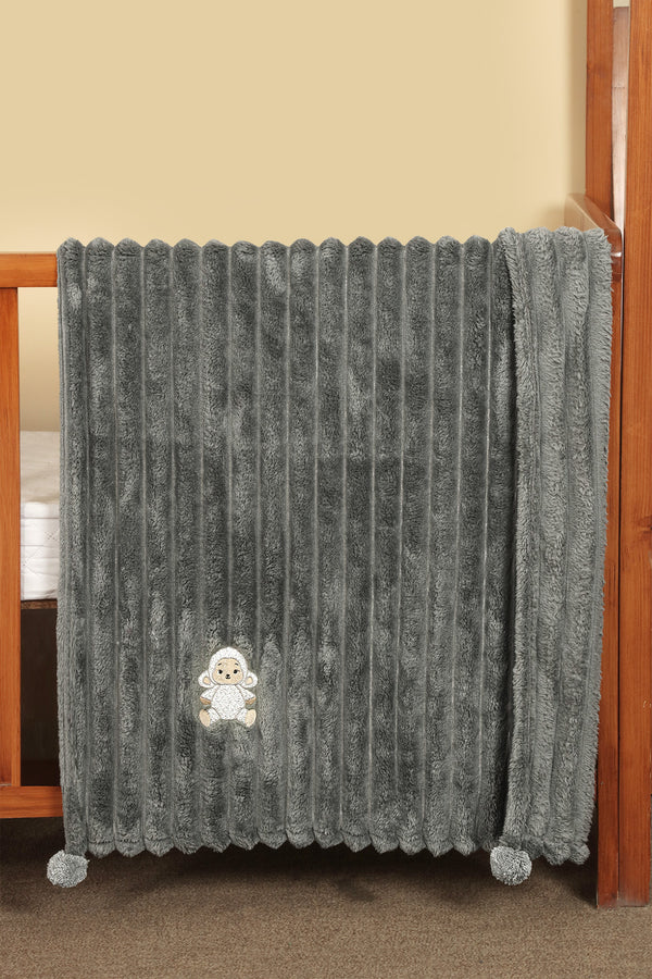 Embroidered Fleece Haml Baby Blanket- Grey