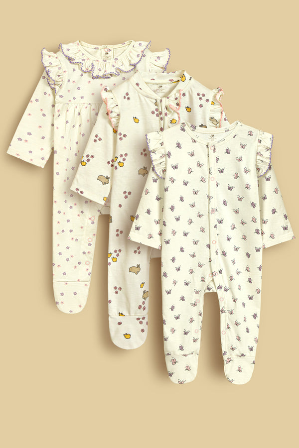 Petal Tales Newborn Baby Rompers-Pack of 3