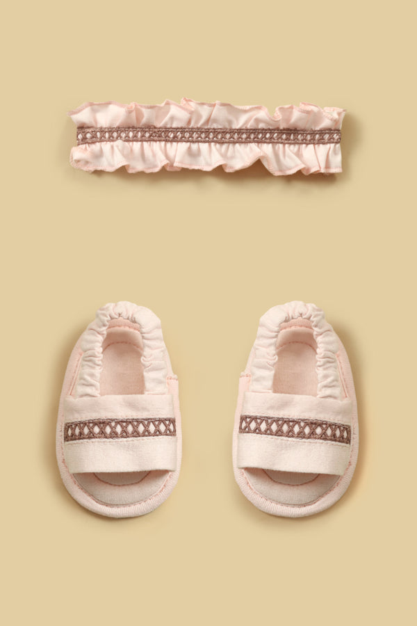 Baby Pink Baby Gift Set (Bow Headband & Sandals)