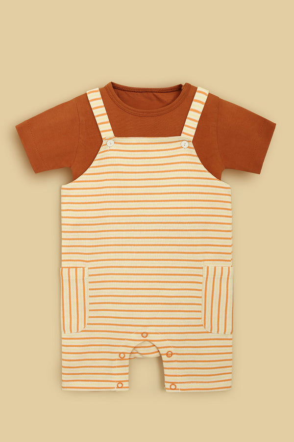 Striped Dungaree with Bodysuit-Yarn Dyed