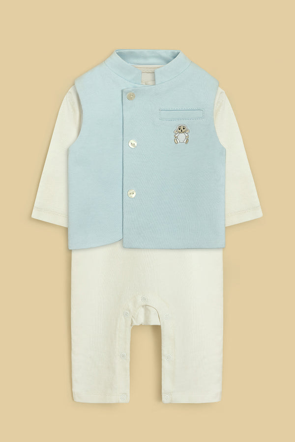 Eid Sheep Embroidered Baby Romper & Waist Coat Set