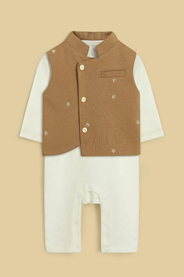 Eid All Over Embroidered Waist Coat & Baby Romper Set