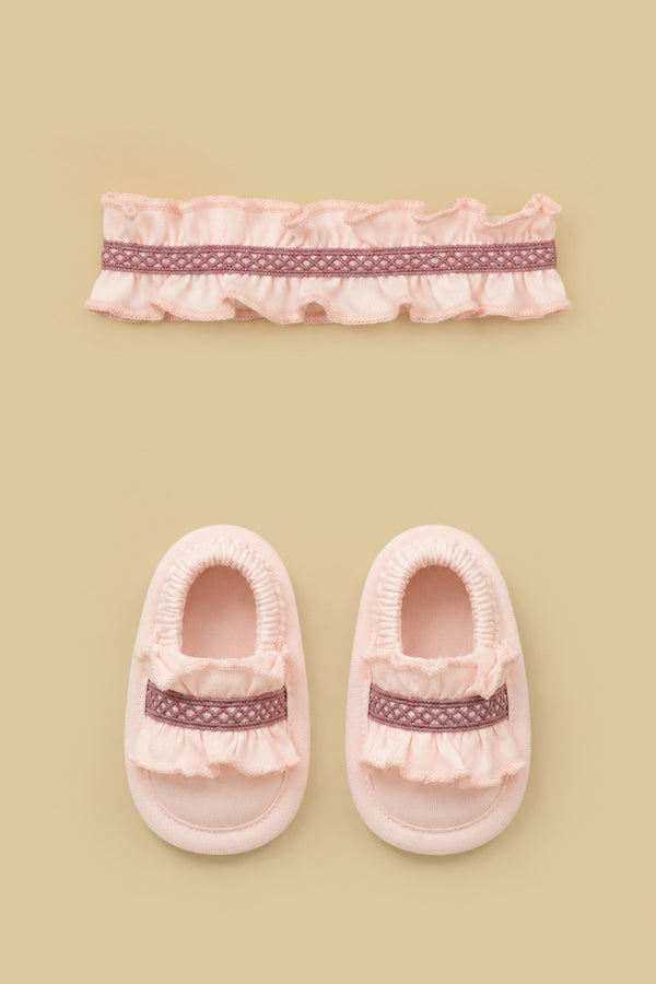 Baby Pink Ruffled Baby Gift Set (Headband & Sandals)