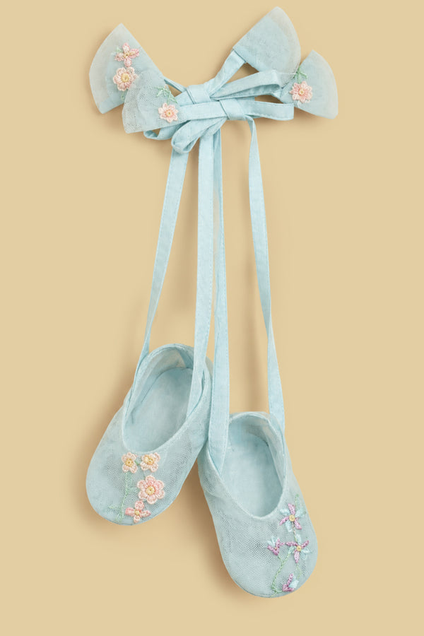 Blue Embroidered Ballerina Booties